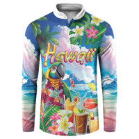 Hawaii Cocktails Button Sweatshirt Parrot with Cute Beach Landscape and Tropical Plants LT03 Pastel - Polynesian Pride
