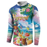Hawaii Cocktails Button Sweatshirt Parrot with Cute Beach Landscape and Tropical Plants LT03 - Polynesian Pride