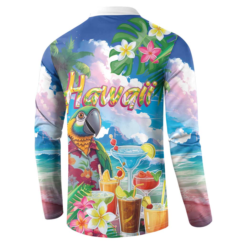 Hawaii Cocktails Button Sweatshirt Parrot with Cute Beach Landscape and Tropical Plants LT03 - Polynesian Pride