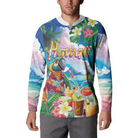 Hawaii Cocktails Button Sweatshirt Parrot with Cute Beach Landscape and Tropical Plants LT03 - Polynesian Pride