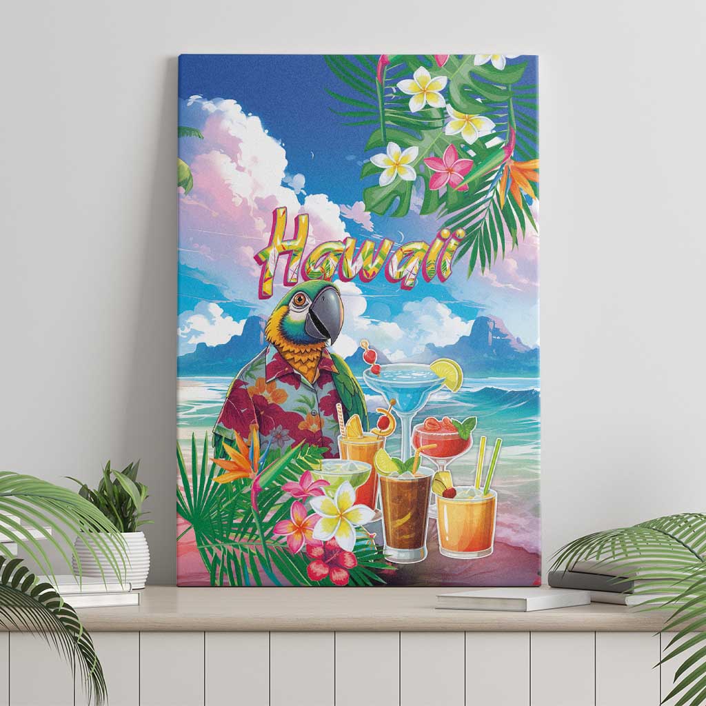 Hawaii Cocktails Canvas Wall Art Parrot with Cute Beach Landscape and Tropical Plants LT03 - Polynesian Pride