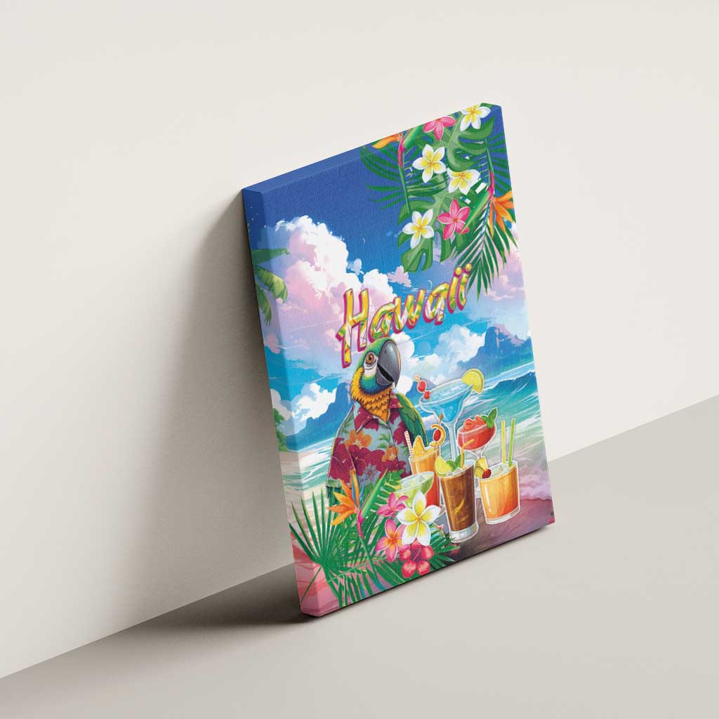 Hawaii Cocktails Canvas Wall Art Parrot with Cute Beach Landscape and Tropical Plants LT03 - Polynesian Pride