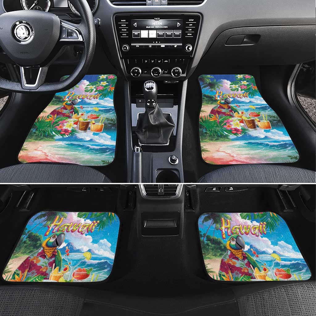 Hawaii Cocktails Car Mats Parrot with Cute Beach Landscape and Tropical Plants LT03 Set 4pcs Pastel - Polynesian Pride