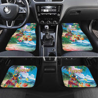 Hawaii Cocktails Car Mats Parrot with Cute Beach Landscape and Tropical Plants LT03 Set 4pcs Pastel - Polynesian Pride