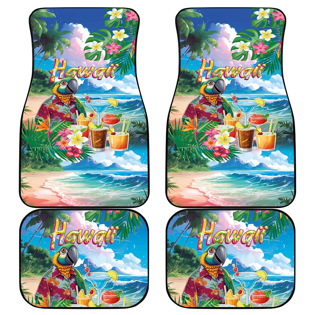Hawaii Cocktails Car Mats Parrot with Cute Beach Landscape and Tropical Plants LT03 - Polynesian Pride