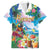 Hawaii Cocktails Family Matching Off The Shoulder Long Sleeve Dress and Hawaiian Shirt Parrot with Cute Beach Landscape and Tropical Plants