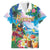 Hawaii Cocktails Family Matching Off Shoulder Short Dress and Hawaiian Shirt Parrot with Cute Beach Landscape and Tropical Plants