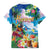 Hawaii Cocktails Family Matching Off Shoulder Short Dress and Hawaiian Shirt Parrot with Cute Beach Landscape and Tropical Plants