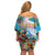 Hawaii Cocktails Family Matching Off Shoulder Short Dress and Hawaiian Shirt Parrot with Cute Beach Landscape and Tropical Plants