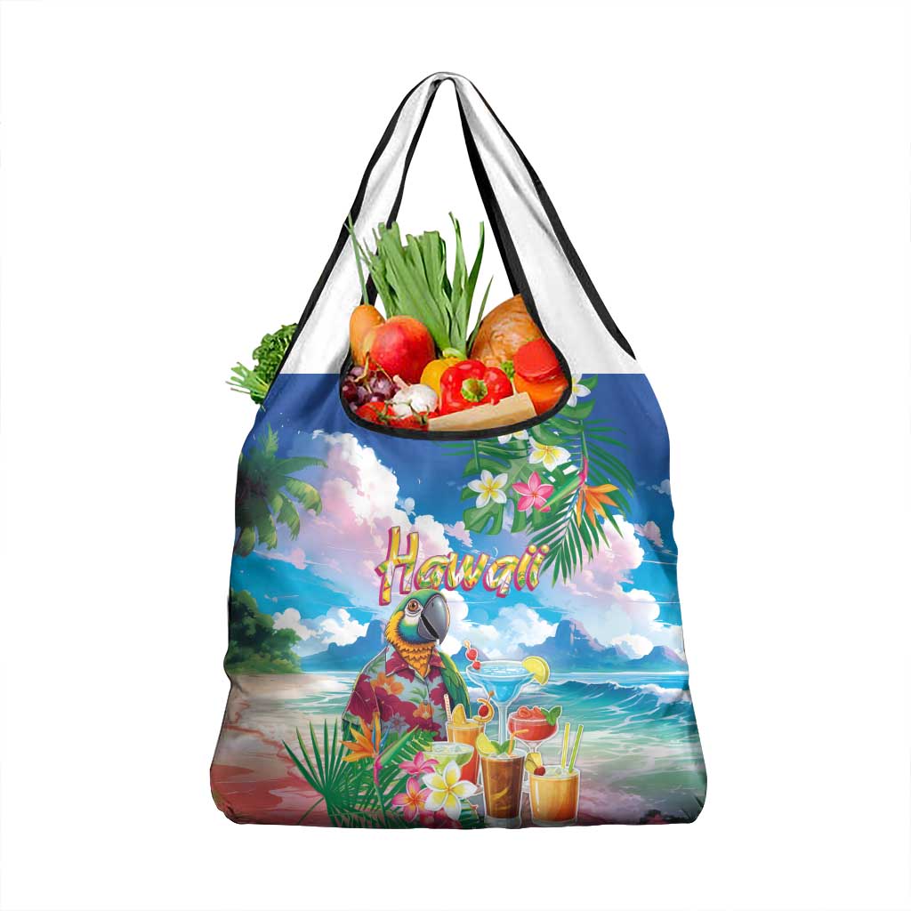 Hawaii Cocktails Grocery Bag Parrot with Cute Beach Landscape and Tropical Plants LT03 1-pack One Size Pastel - Polynesian Pride