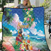 Hawaii Cocktails Quilt Parrot with Cute Beach Landscape and Tropical Plants LT03 Pastel - Polynesian Pride