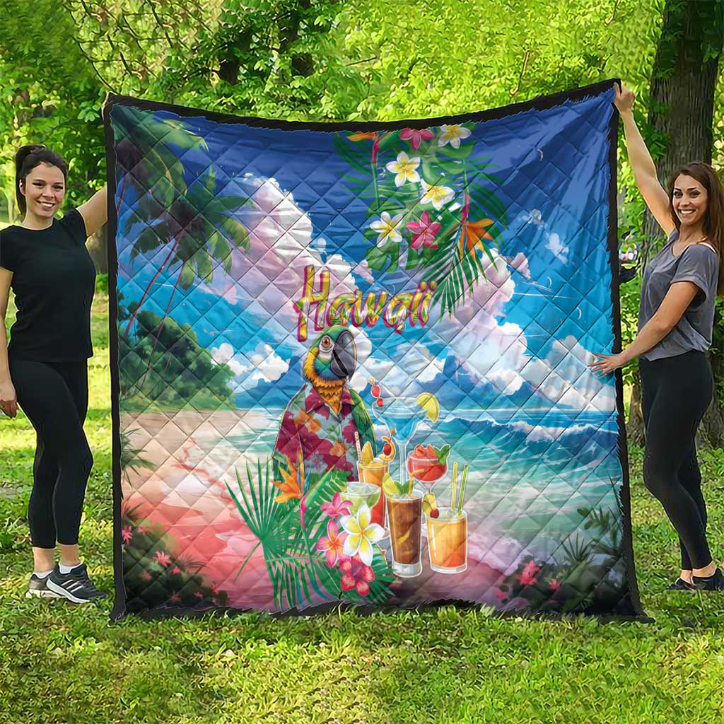 Hawaii Cocktails Quilt Parrot with Cute Beach Landscape and Tropical Plants LT03 - Polynesian Pride