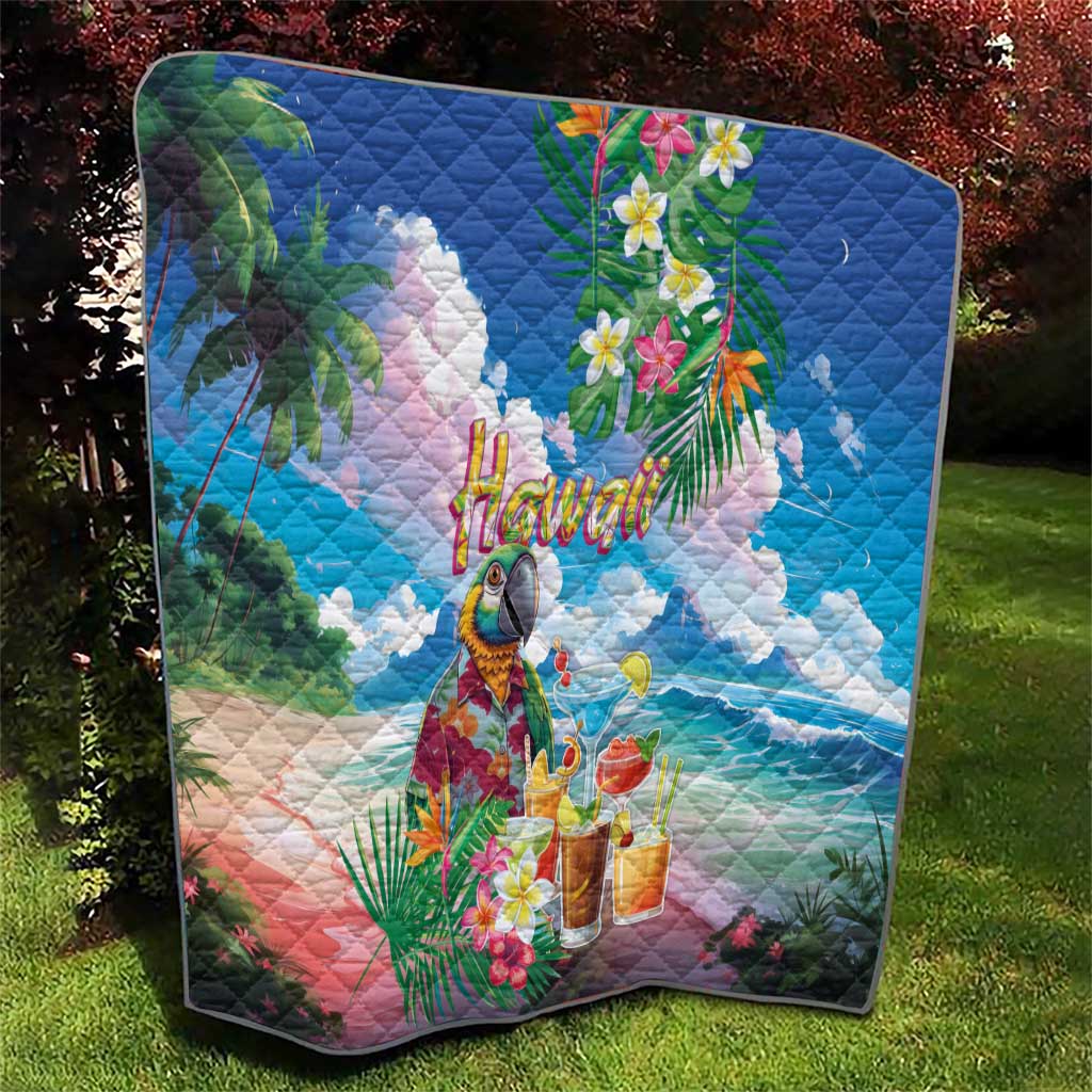 Hawaii Cocktails Quilt Parrot with Cute Beach Landscape and Tropical Plants LT03 - Polynesian Pride