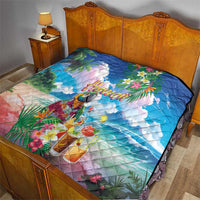 Hawaii Cocktails Quilt Parrot with Cute Beach Landscape and Tropical Plants LT03 - Polynesian Pride