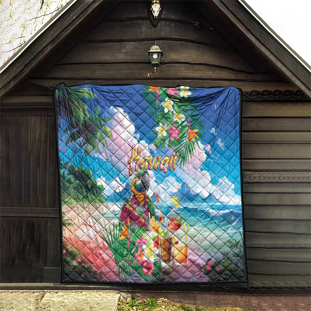 Hawaii Cocktails Quilt Parrot with Cute Beach Landscape and Tropical Plants LT03 - Polynesian Pride
