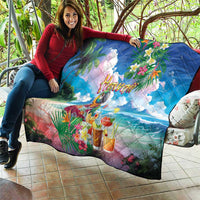 Hawaii Cocktails Quilt Parrot with Cute Beach Landscape and Tropical Plants LT03 - Polynesian Pride