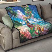 Hawaii Cocktails Quilt Parrot with Cute Beach Landscape and Tropical Plants LT03 - Polynesian Pride
