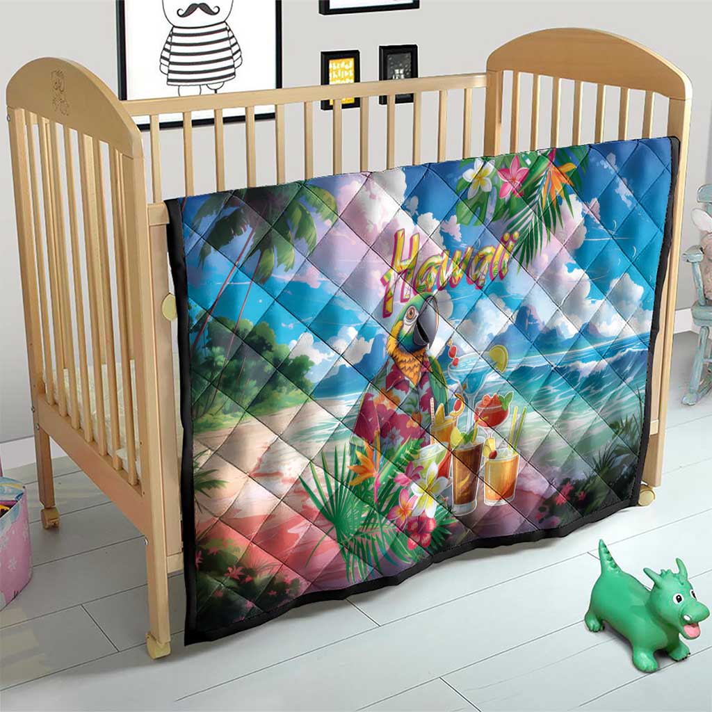 Hawaii Cocktails Quilt Parrot with Cute Beach Landscape and Tropical Plants LT03 - Polynesian Pride