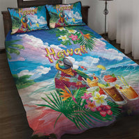 Hawaii Cocktails Quilt Bed Set Parrot with Cute Beach Landscape and Tropical Plants LT03 Pastel - Polynesian Pride