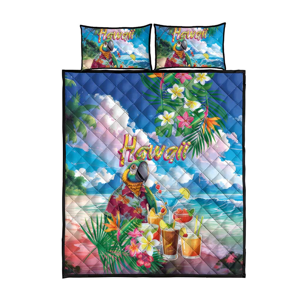 Hawaii Cocktails Quilt Bed Set Parrot with Cute Beach Landscape and Tropical Plants LT03 - Polynesian Pride