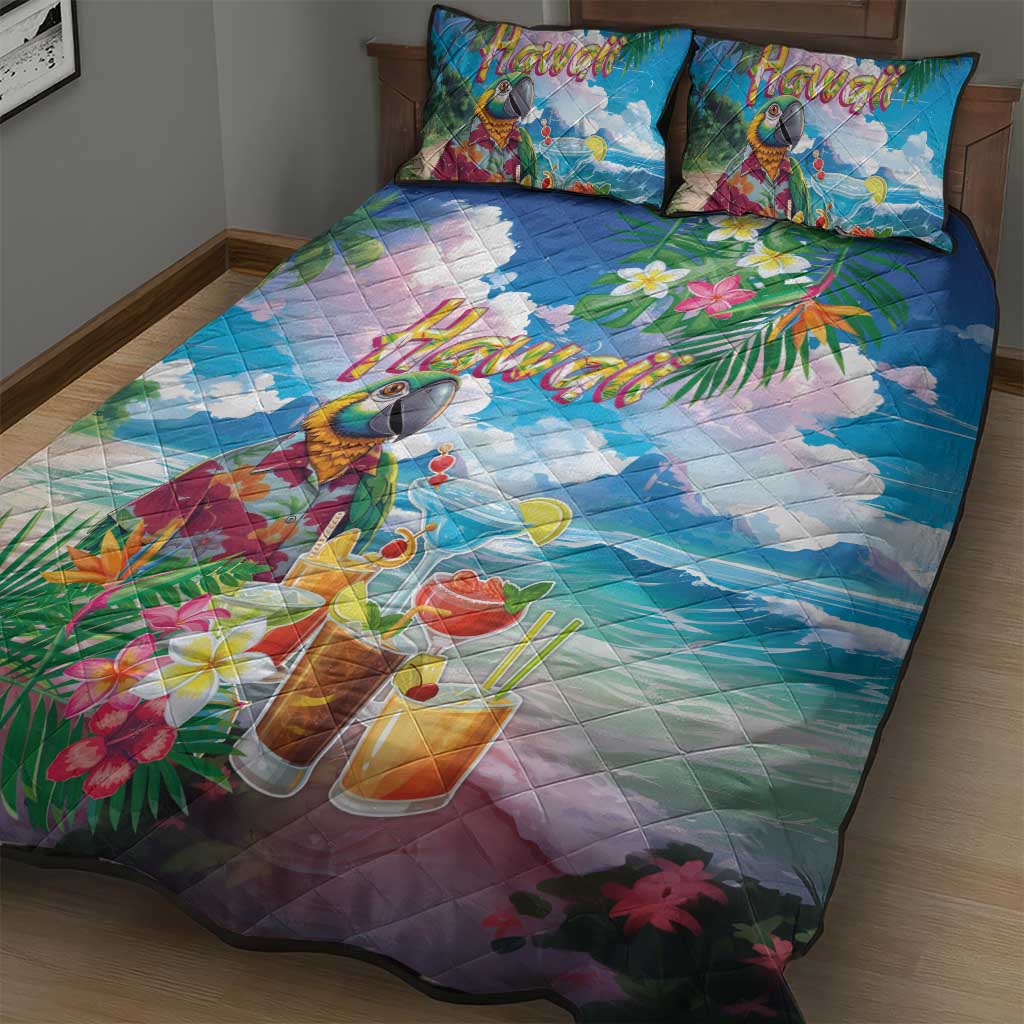 Hawaii Cocktails Quilt Bed Set Parrot with Cute Beach Landscape and Tropical Plants LT03 - Polynesian Pride