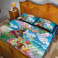 Hawaii Cocktails Quilt Bed Set Parrot with Cute Beach Landscape and Tropical Plants LT03 - Polynesian Pride