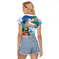 Hawaii Cocktails Raglan Cropped T Shirt Parrot with Cute Beach Landscape and Tropical Plants LT03 - Polynesian Pride