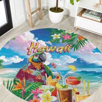 Hawaii Cocktails Round Carpet Parrot with Cute Beach Landscape and Tropical Plants LT03 Pastel - Polynesian Pride