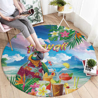 Hawaii Cocktails Round Carpet Parrot with Cute Beach Landscape and Tropical Plants LT03 - Polynesian Pride