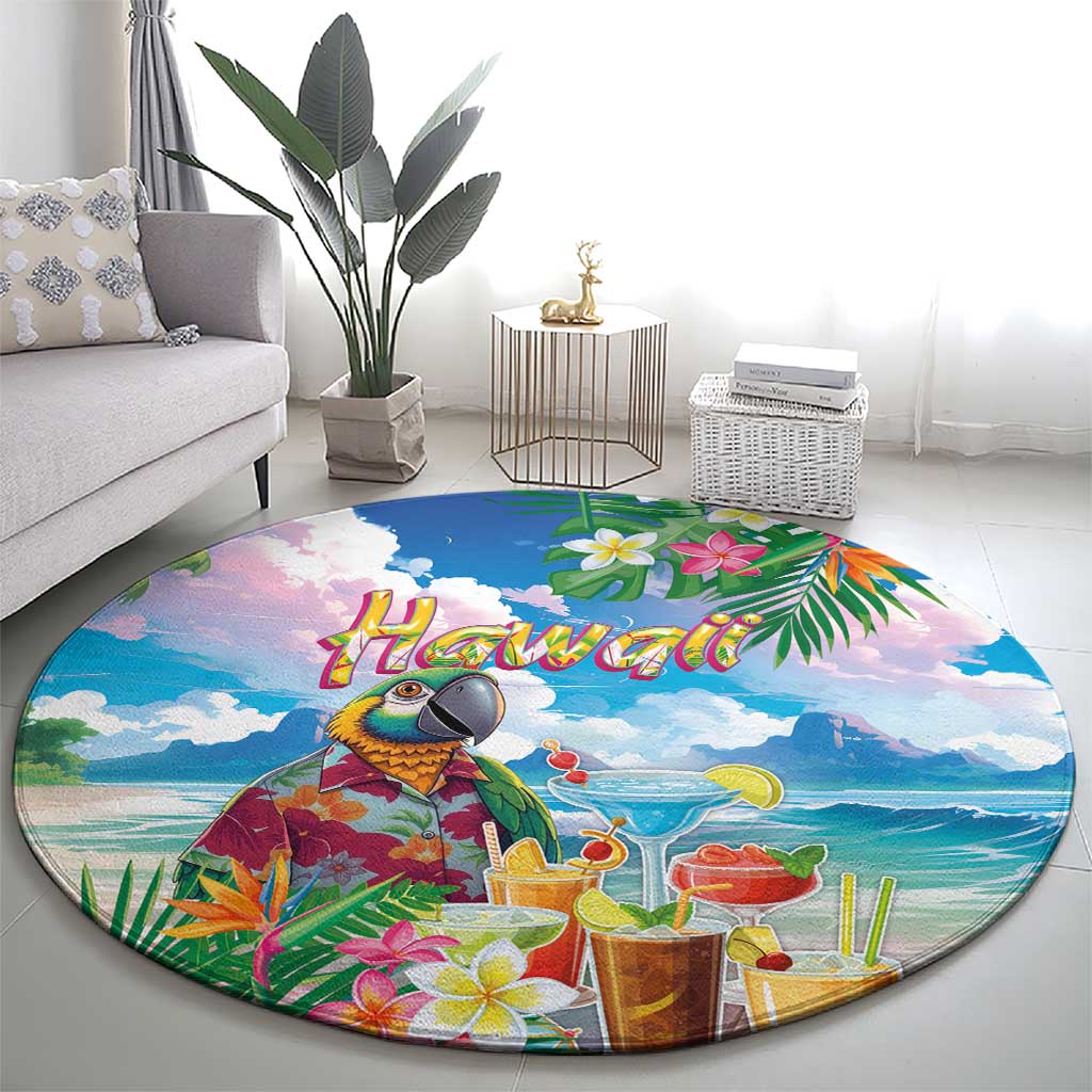 Hawaii Cocktails Round Carpet Parrot with Cute Beach Landscape and Tropical Plants LT03 - Polynesian Pride
