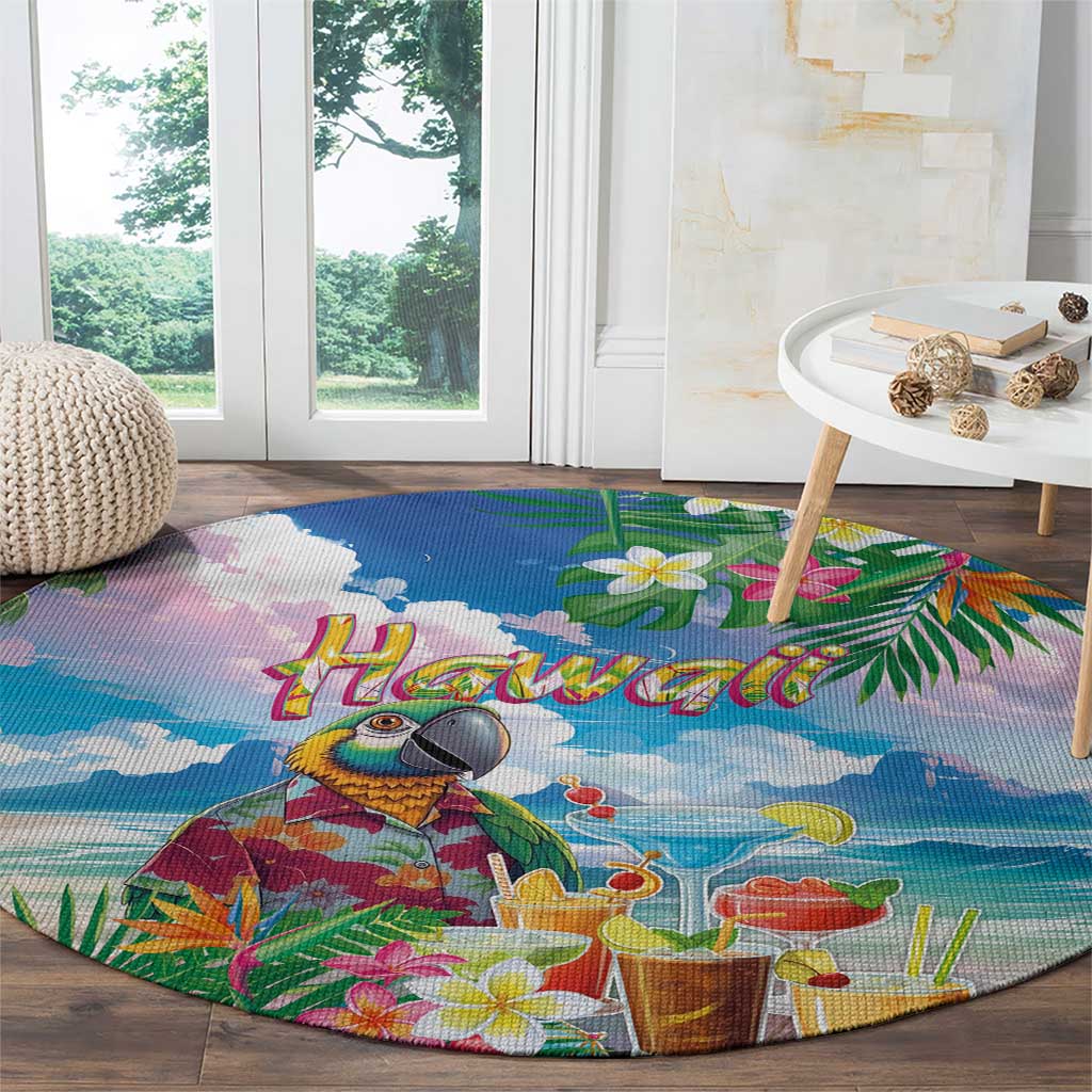 Hawaii Cocktails Round Carpet Parrot with Cute Beach Landscape and Tropical Plants LT03 - Polynesian Pride