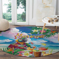 Hawaii Cocktails Round Carpet Parrot with Cute Beach Landscape and Tropical Plants LT03 - Polynesian Pride