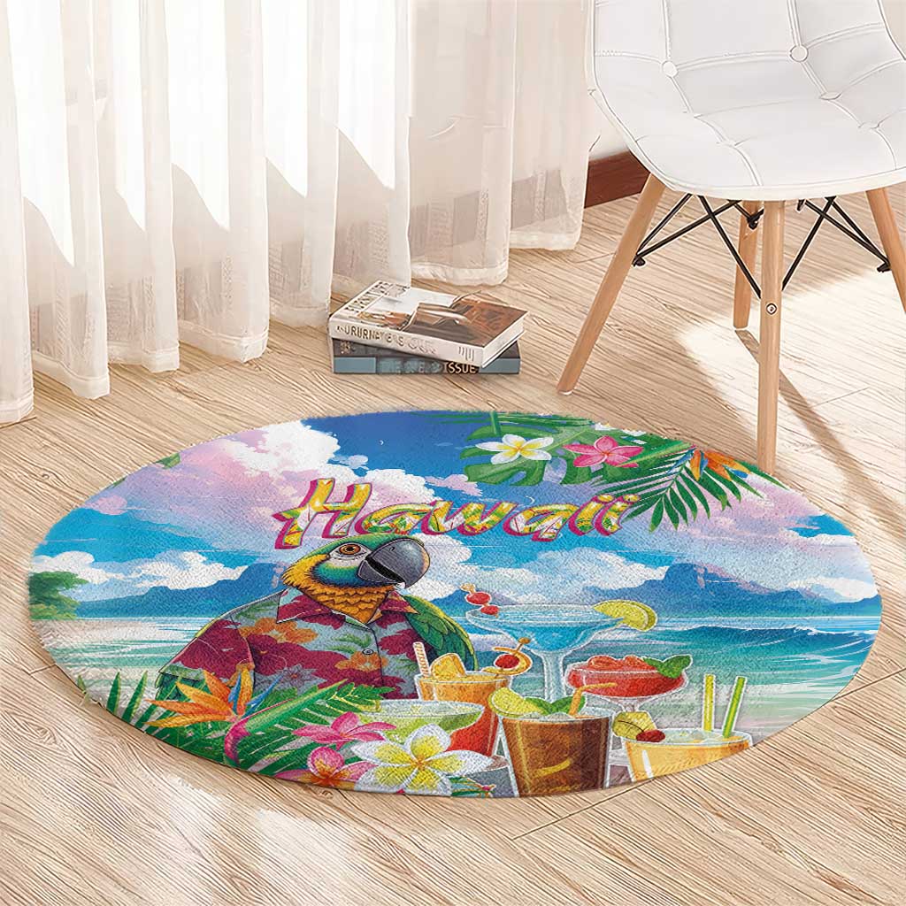 Hawaii Cocktails Round Carpet Parrot with Cute Beach Landscape and Tropical Plants LT03 - Polynesian Pride