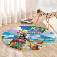 Hawaii Cocktails Round Carpet Parrot with Cute Beach Landscape and Tropical Plants LT03 - Polynesian Pride