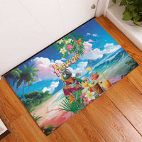 Hawaii Cocktails Rubber Doormat Parrot with Cute Beach Landscape and Tropical Plants LT03 - Polynesian Pride
