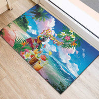 Hawaii Cocktails Rubber Doormat Parrot with Cute Beach Landscape and Tropical Plants LT03 - Polynesian Pride