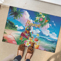 Hawaii Cocktails Rubber Doormat Parrot with Cute Beach Landscape and Tropical Plants LT03 - Polynesian Pride