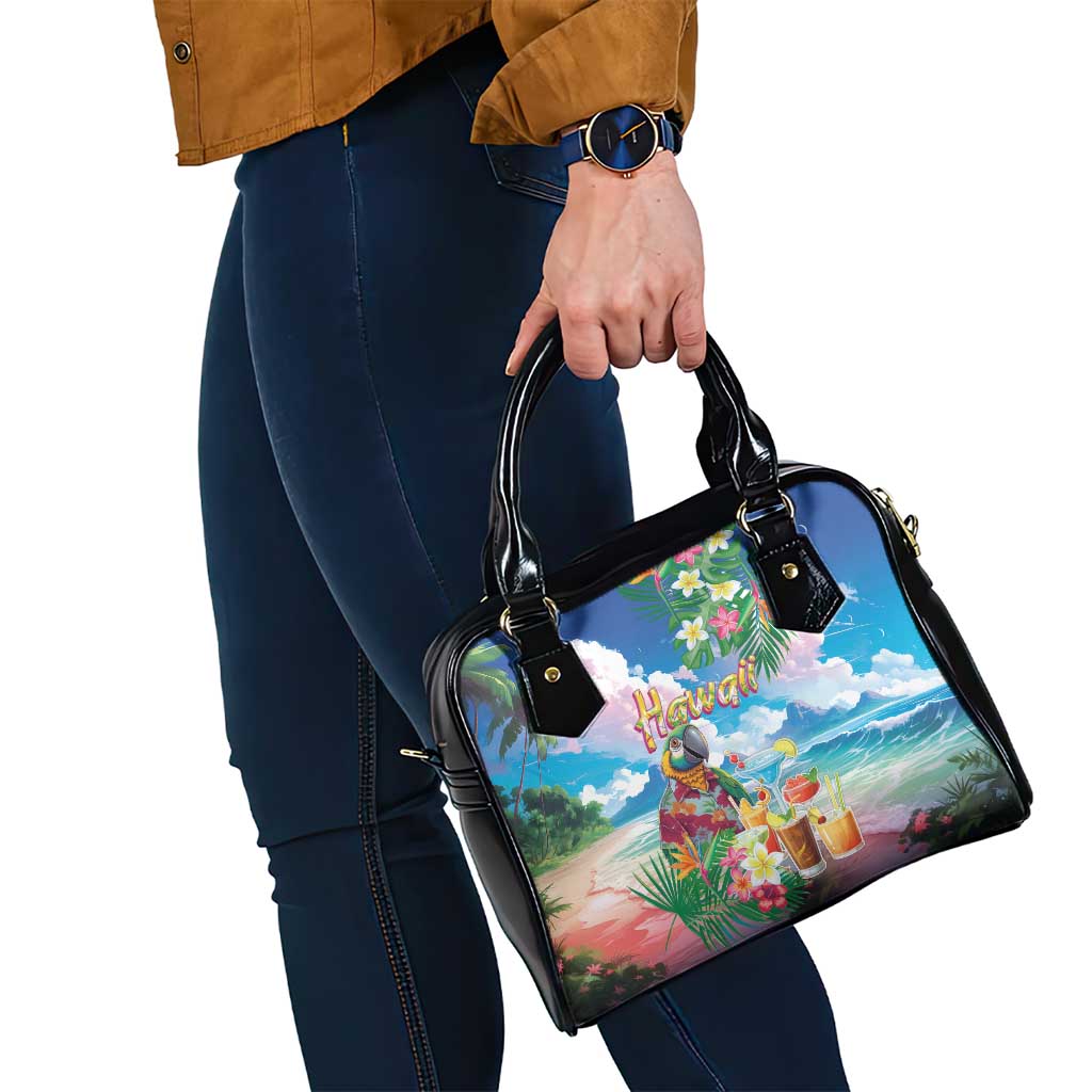 Hawaii Cocktails Shoulder Handbag Parrot with Cute Beach Landscape and Tropical Plants LT03 - Polynesian Pride
