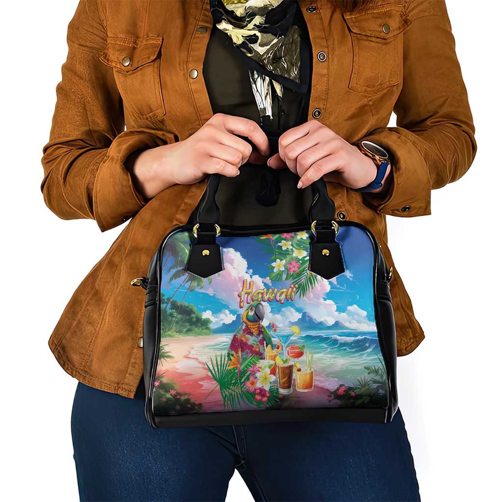 Hawaii Cocktails Shoulder Handbag Parrot with Cute Beach Landscape and Tropical Plants LT03 - Polynesian Pride