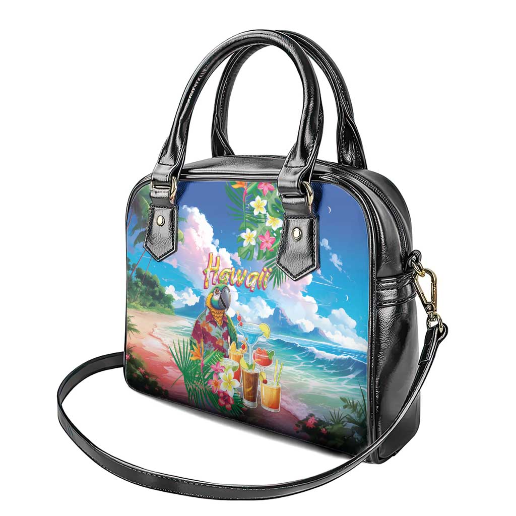 Hawaii Cocktails Shoulder Handbag Parrot with Cute Beach Landscape and Tropical Plants LT03 - Polynesian Pride