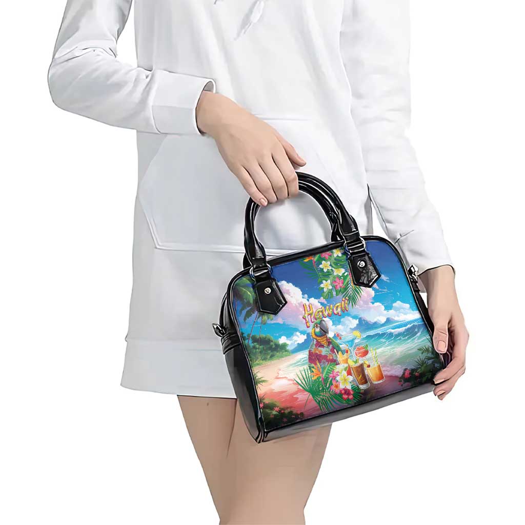 Hawaii Cocktails Shoulder Handbag Parrot with Cute Beach Landscape and Tropical Plants LT03 - Polynesian Pride