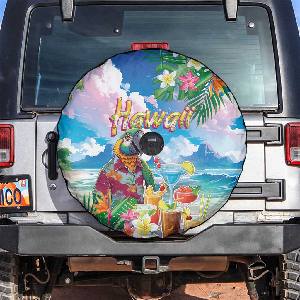 Hawaii Cocktails Spare Tire Cover Parrot with Cute Beach Landscape and Tropical Plants LT03 Pastel - Polynesian Pride