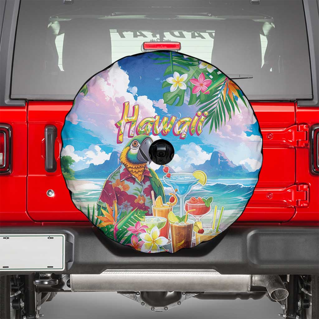 Hawaii Cocktails Spare Tire Cover Parrot with Cute Beach Landscape and Tropical Plants LT03 - Polynesian Pride