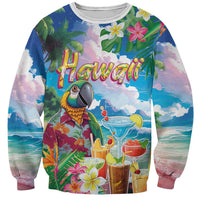 Hawaii Cocktails Sweatshirt Parrot with Cute Beach Landscape and Tropical Plants LT03 Unisex Pastel - Polynesian Pride