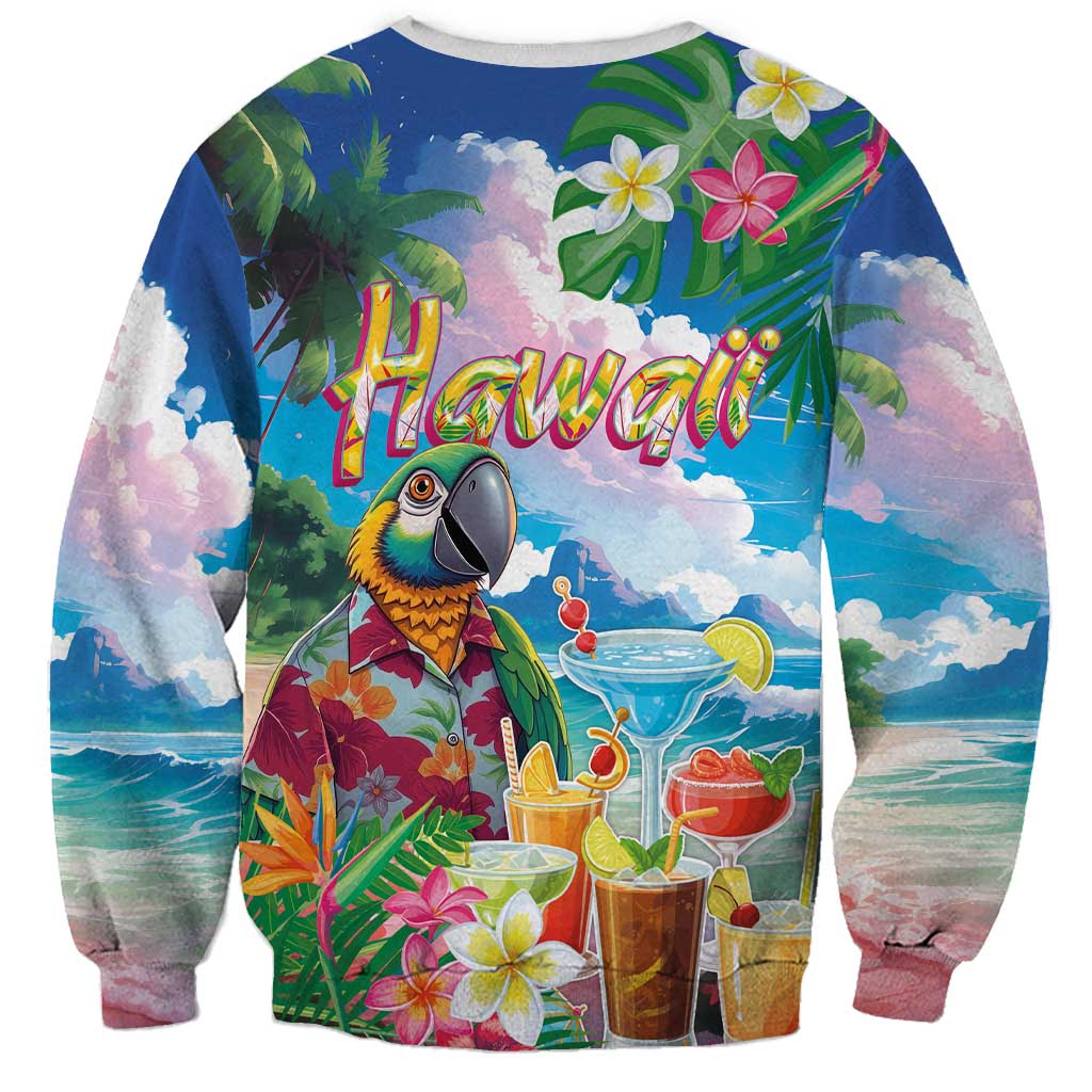 Hawaii Cocktails Sweatshirt Parrot with Cute Beach Landscape and Tropical Plants LT03 - Polynesian Pride