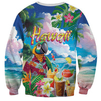 Hawaii Cocktails Sweatshirt Parrot with Cute Beach Landscape and Tropical Plants LT03 - Polynesian Pride