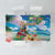 Hawaii Cocktails Tablecloth Parrot with Cute Beach Landscape and Tropical Plants