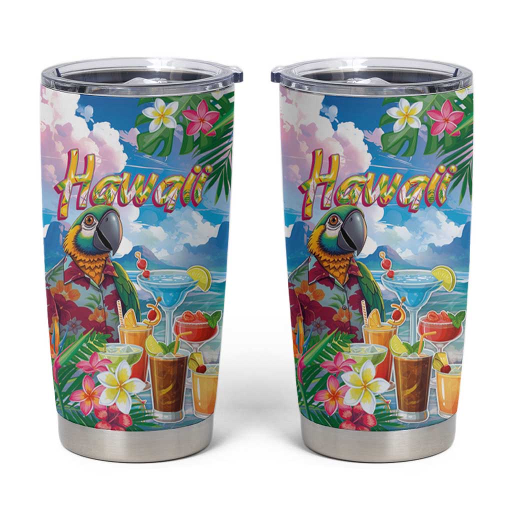 Hawaii Cocktails Tumbler Cup Parrot with Cute Beach Landscape and Tropical Plants LT03 Pastel - Polynesian Pride