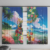 Hawaii Cocktails Window Curtain Parrot with Cute Beach Landscape and Tropical Plants LT03 With Hooks Pastel - Polynesian Pride