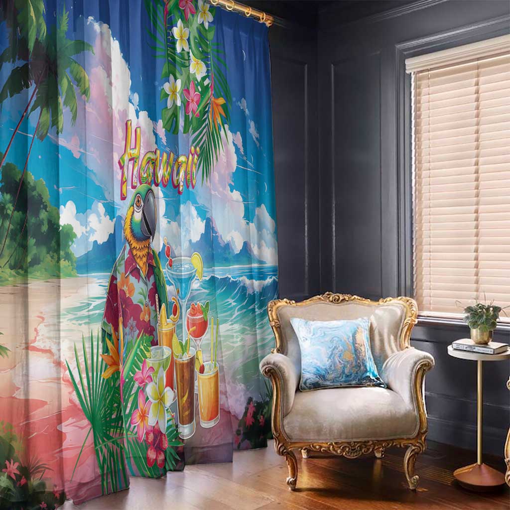 Hawaii Cocktails Window Curtain Parrot with Cute Beach Landscape and Tropical Plants LT03 - Polynesian Pride